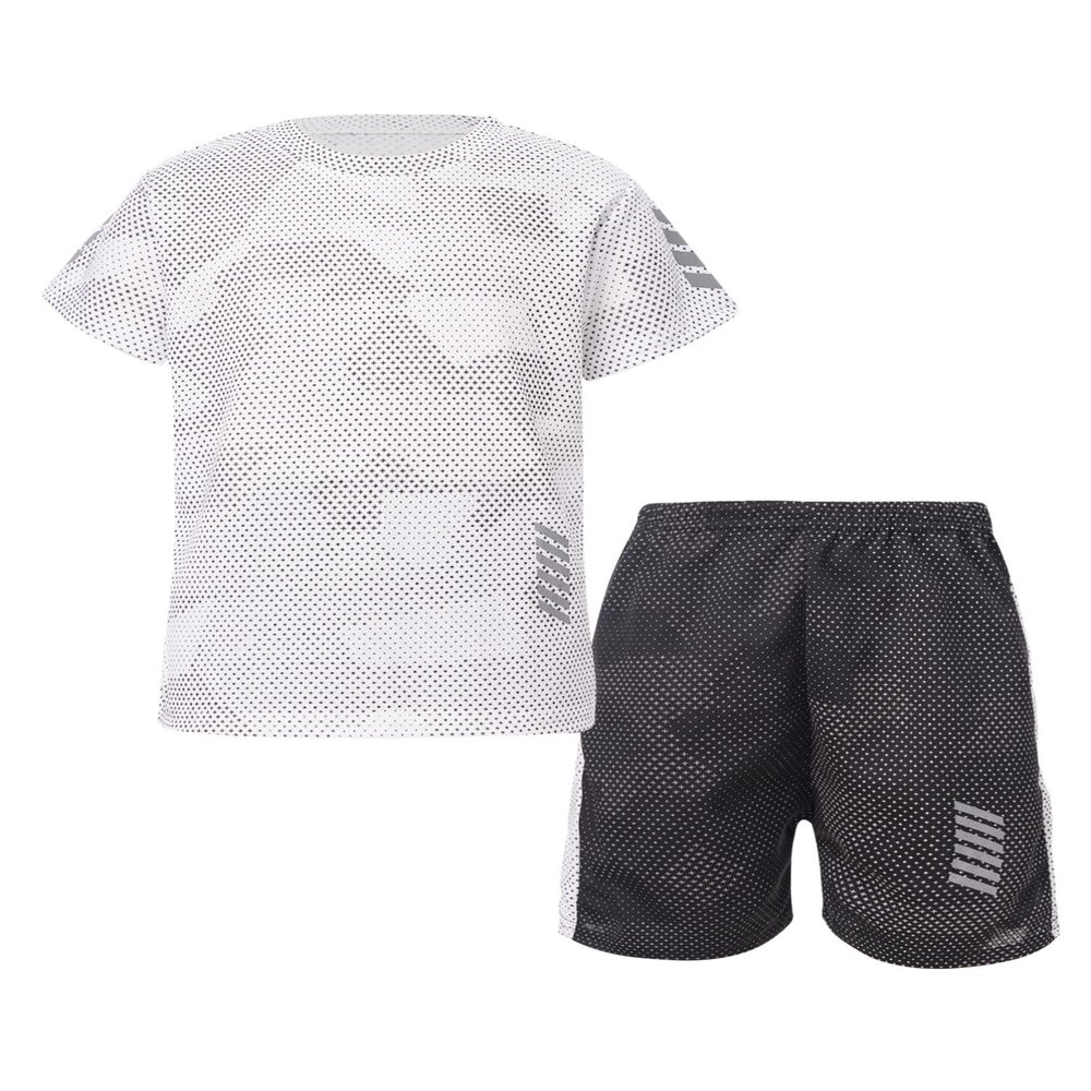 dPois Kids Boys Sport Suit Short Sleeve T-Shirt and Shorts Workout Set Football Basketball Training Sportswear White 7-8 Years