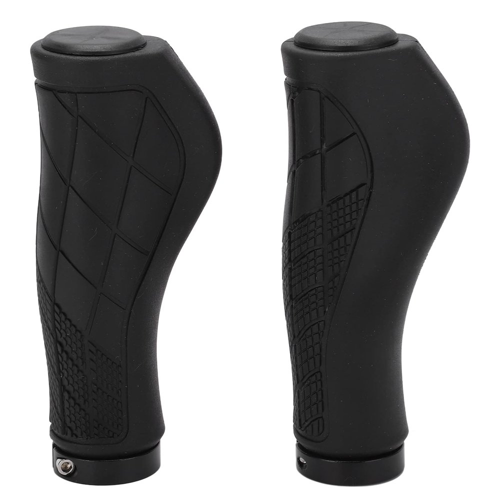 2PCS Bikes Handle Grips, Rubber and Aluminum Alloy Bikes Hand Bar End Grips, Mountain Bikes Handlebar Grips with End hat, Bikes Handlebar Grips for Replacement Repair(Black)