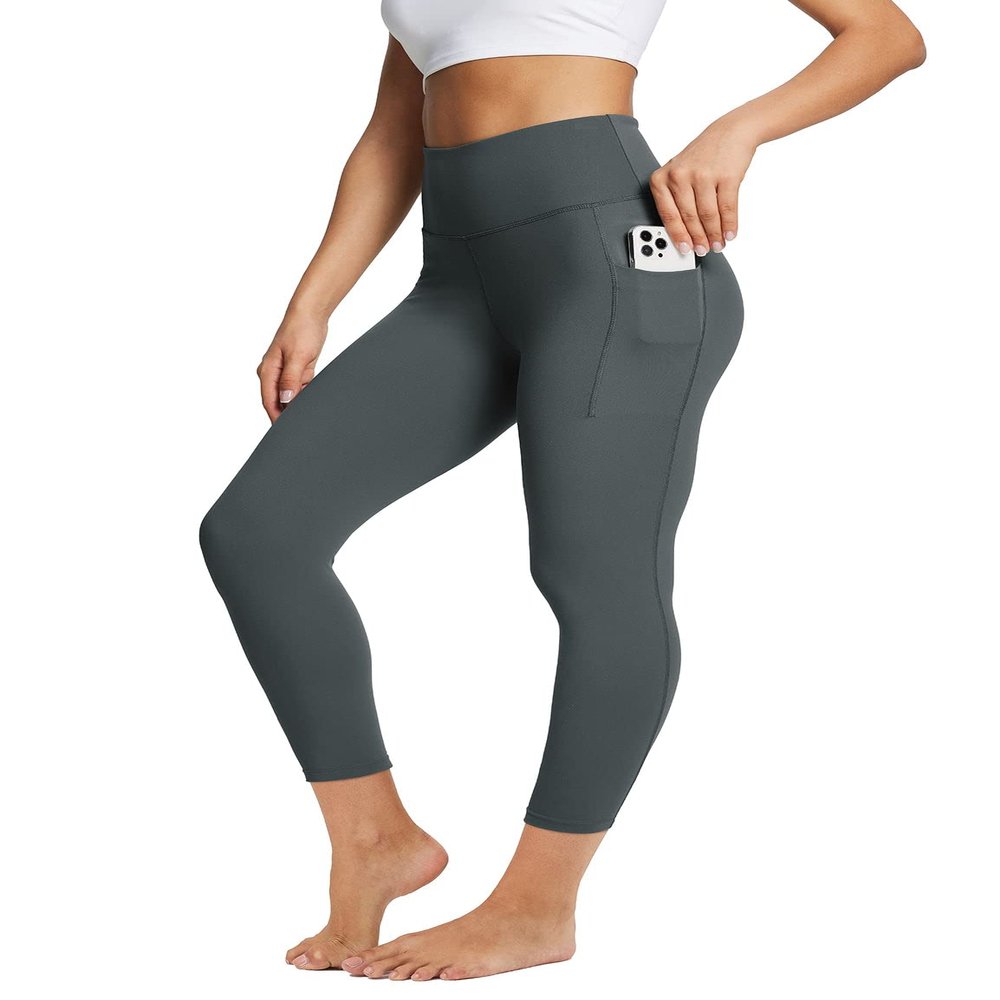 baleaf Yoga Pants Petite Leggings for Women Workout Athletic Leggings 7/8 High Waist Soft Yoga Running Ankle Length with Deep Pockets Dark Grey 2XL