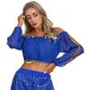 FEESHOW Women's Belly Dance Top Chiffon Flare Puff Sleeve with Cion Performance Blouse Tops Royal Blue One Size view 3
