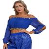 FEESHOW Women's Belly Dance Top Chiffon Flare Puff Sleeve with Cion Performance Blouse Tops Royal Blue One Size view 4