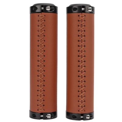 1 Pair Bikes Handle Grips, Shockproof and Avoid Slip Bikes Hand Bar End Grips with End Cover, Soft Fiber Leather Bikes Handlebar Grips, Bikes Handle Bar Grips for Mountain Folding Bikes(Brown)