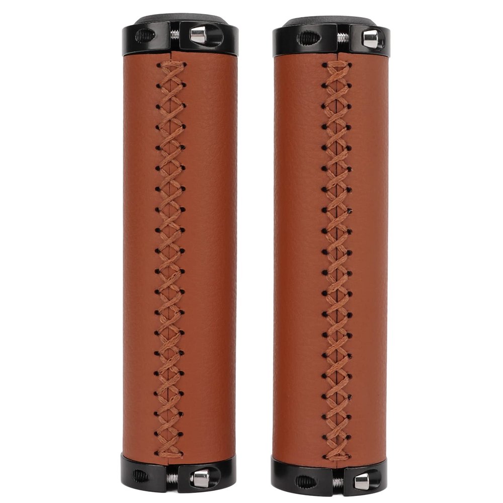 1 Pair Bikes Handle Grips, Shockproof and Avoid Slip Bikes Hand Bar End Grips with End Cover, Soft Fiber Leather Bikes Handlebar Grips, Bikes Handle Bar Grips for Mountain Folding Bikes(Brown)