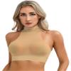 Lejafay Women's Sheer Mesh See Through Mock Neck Sleeveless Crop Tops Tee T-Shirt Underbust Vest Nude One Size view 1
