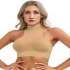 Lejafay Women's Sheer Mesh See Through Mock Neck Sleeveless Crop Tops Tee T-Shirt Underbust Vest Nude One Size view 2