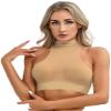 Lejafay Women's Sheer Mesh See Through Mock Neck Sleeveless Crop Tops Tee T-Shirt Underbust Vest Nude One Size view 3