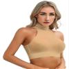 Lejafay Women's Sheer Mesh See Through Mock Neck Sleeveless Crop Tops Tee T-Shirt Underbust Vest Nude One Size view 4