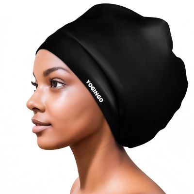 Extra Large Swimming Cap for Long Hair - Swim Cap for Braids and Dreadlocks, Weaves, Hair Extensions, Curls & Afros - Swimming Hat Women & Men - Silicone Adult Swimming CapBlack
