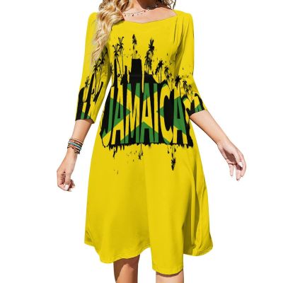 Fattyeery Elegant Casual Long Dress Jamaica Flag Girls Summer Sunshine Beach Skirts for Womens 2XL