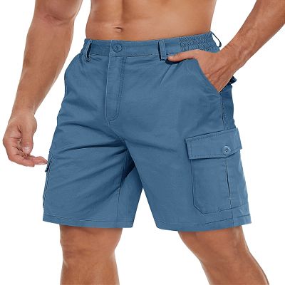 TACVASEN Men Cargo Shorts Relaxed Fit Casual Work Shorts Tactical Short Golf Shorts Cotton Shorts Stretch Waist Shorts Light Blue