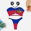 Adugen Origei Bikini Sets Haiti Flag Women's Swimwear Cute Bathing Suit Ruched High Cut Swimsuit Summer XL view 3