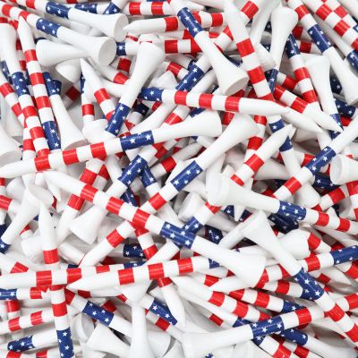 FINGER TEN Golf Tees Wood 3 1/4 2 3/4 Inch Value 50/120 Count, Durable Tees with Bright Colored Stripes for Consistent Height, 70mm 83mm Long Tees Ideal for Golfers (USA Flag, 3 1/4 Inch(120 Pack))