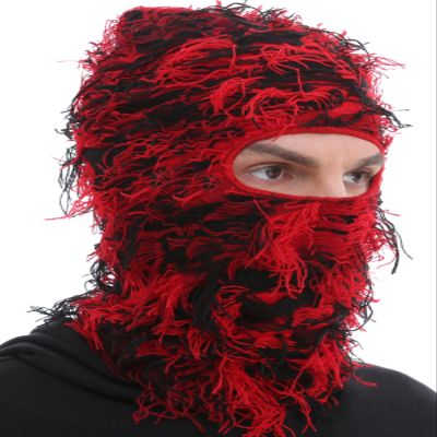 ROXUN Distressed Ski Mask Balaclava, Yeat Shiesty Fluffy Knitted Full Face Mask for Men/Women Red Mixed