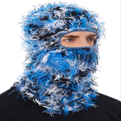 ROXUN Distressed Ski Mask Balaclava, Yeat Shiesty Fluffy Knitted Full Face Mask for Men/Women Blue Mixed