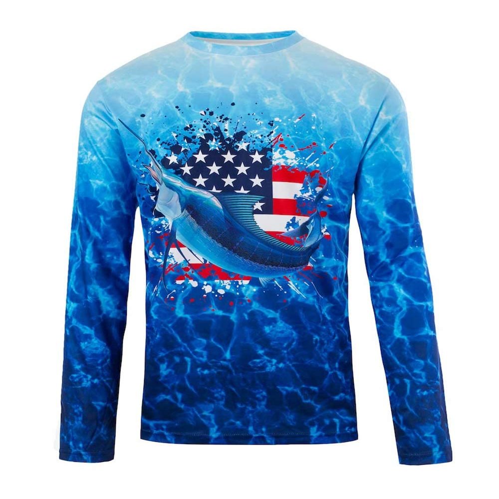 Kobalt1 Boys 2T-18 American Flag Marlin Water Sport Fishing UPF Performance Shirt (Blue, 3T)