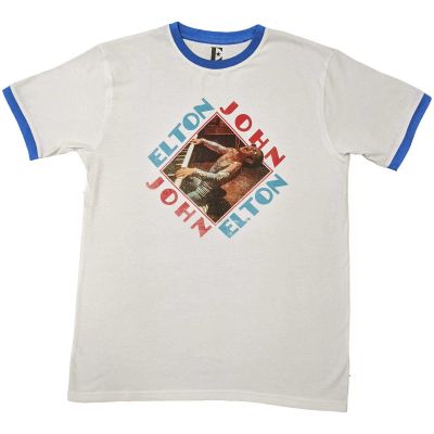 Elton John Unisex Adult Ringed T-Shirt (XL) (White)
