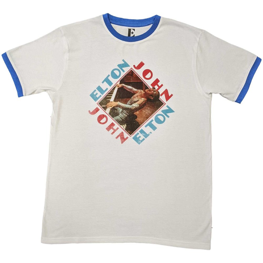 Elton John Unisex Adult Ringed T-Shirt (XL) (White)