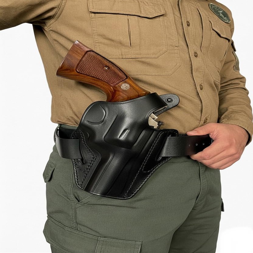 Leather Holster Fits Colt Python, Colt King Cobra / 357 Magnum - Thumb Break - Genuine Leather - Handmade - ShnLeaher (Black, Colt Python 6 inch Barrel)