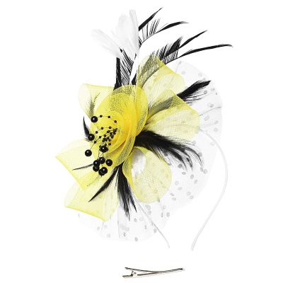 BCDlily Bridal Headpiece Headband Fascinators Hat Women Tea Party Derby Wedding Cocktail Flower Mesh Feathers Hair Accessory
