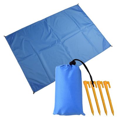 Muka Beach Blanket Portable Compact Lightweight for Outdoor Camping, Picnic, Sunbath Mat w/Fixed Piles and Storage-Blue-B4.6 x 4.9 ft