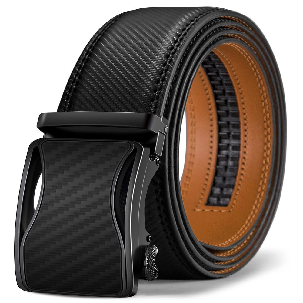 BULLIANT Mens Ratchet Belt,Leather Adjustable Slide Belt For Gift Mens Dress Casual 1 3/8",Size Adjustable(Black,38"-44" Waist Adjustable)