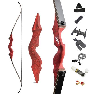 60 Inch Black Hunter Original Recurve Bow 20-60lbs Traditional Wood Longbow Right and Left Handed American Hunting Longbow for Outdoor Hunting Shooting (50 Lbs, Red/Left Handed)