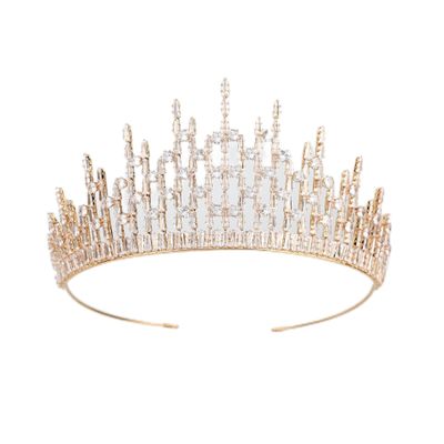 QXMYOO Luxury Crystal CZ Cubic Wedding Tiara Tall Pageant Quinceanera Queen Crown for Women Bride Prom Birthday Costume Bridal Hair Accessories Jewelry (Gold)