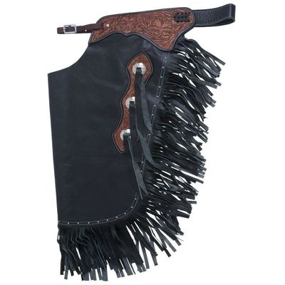 Leather Western Chinks for Men Women Kids Floral Handmade Tooled Bull Trail Riding Black S M L XL (Kids)