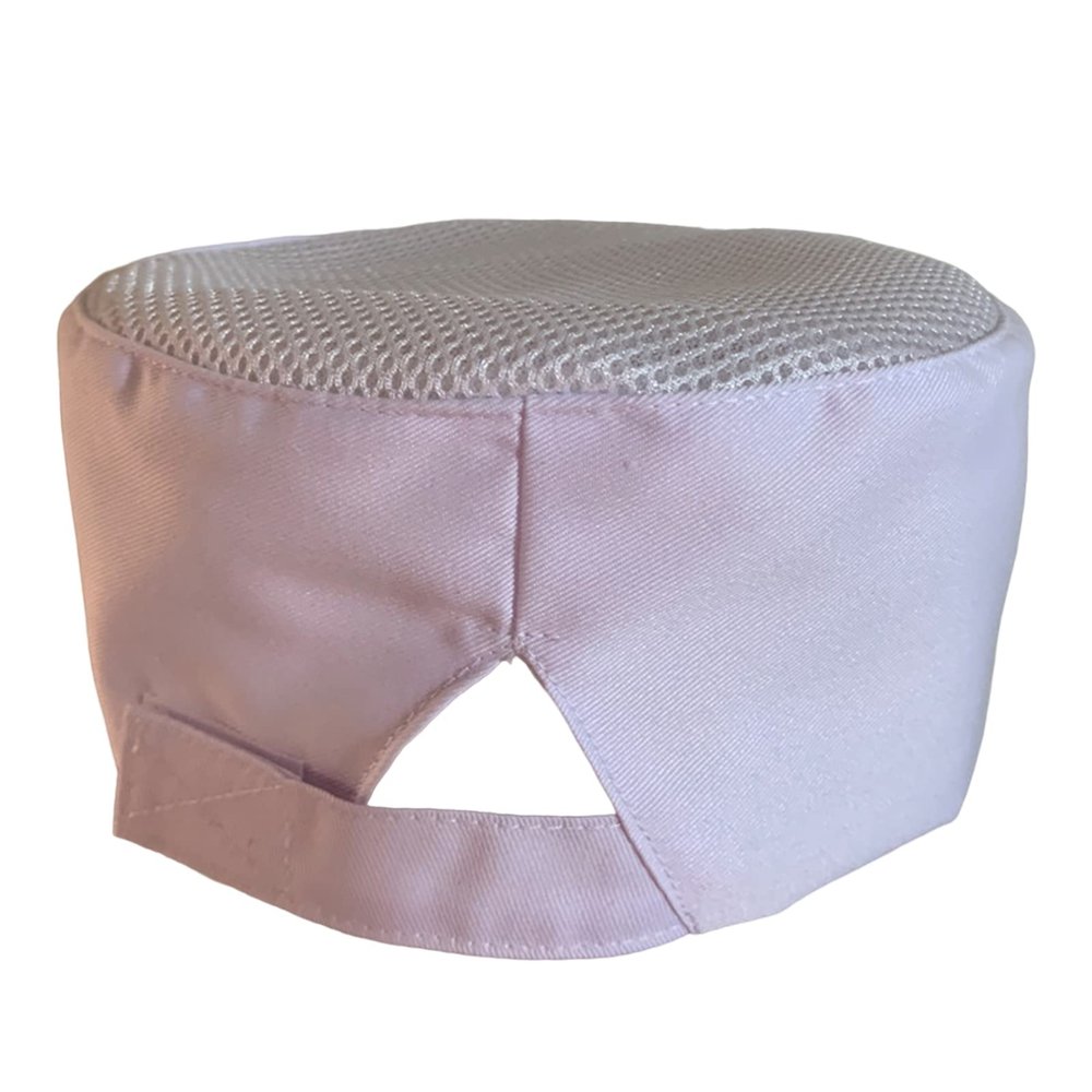 Unisex Chef Hats Kitchen Cooking Food Service Caps for Adults Adjustable Flat Top Chef Hat with Mesh Top E - White