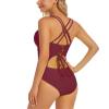 Upgraded One Piece Swimsuit Women - Tummy Control Bathing Suits, Unique Design Sexy Criss Cross Back, Ruched Swimwear view 2