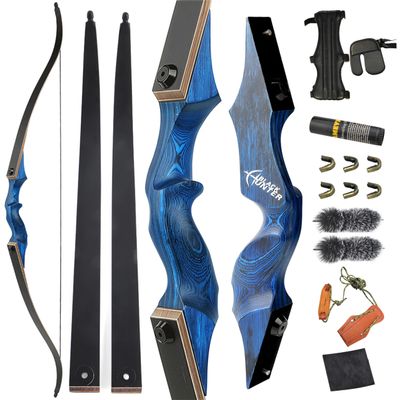 ZSHJGJR Archery 60 Inch Black Hunter Original Recurve Bow for Adults American Hunting Longbow Archery Bow 20-60lbs Right Handed for Archery Hunting Shooting Practice (30lbs, Diamond Blue)