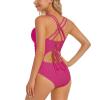 Upgraded One Piece Swimsuit Women - Tummy Control Bathing Suits, Unique Design Sexy Criss Cross Back, Ruched Swimwear view 2