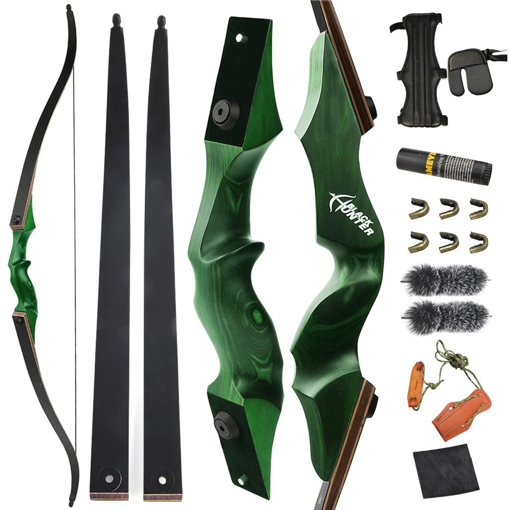 ZSHJGJR 60 Black Hunter Original Recurve Bow for Adults American Hunting Longbow Archery Bow 20-60lbs Right Handed for Archery Hunting Shooting Practice (Green, 45lbs)