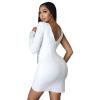 Recious Womens Sexy Asymmetric Sleeve Deep V Neck Rhinestone Bodycon Party Clubwear Dress (White,XL) view 2