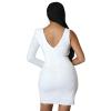 Recious Womens Sexy Asymmetric Sleeve Deep V Neck Rhinestone Bodycon Party Clubwear Dress (White,XL) view 3