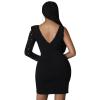 Recious Womens Sexy Asymmetric Sleeve Deep V Neck Rhinestone Bodycon Party Clubwear Dress (Black,XL) view 3