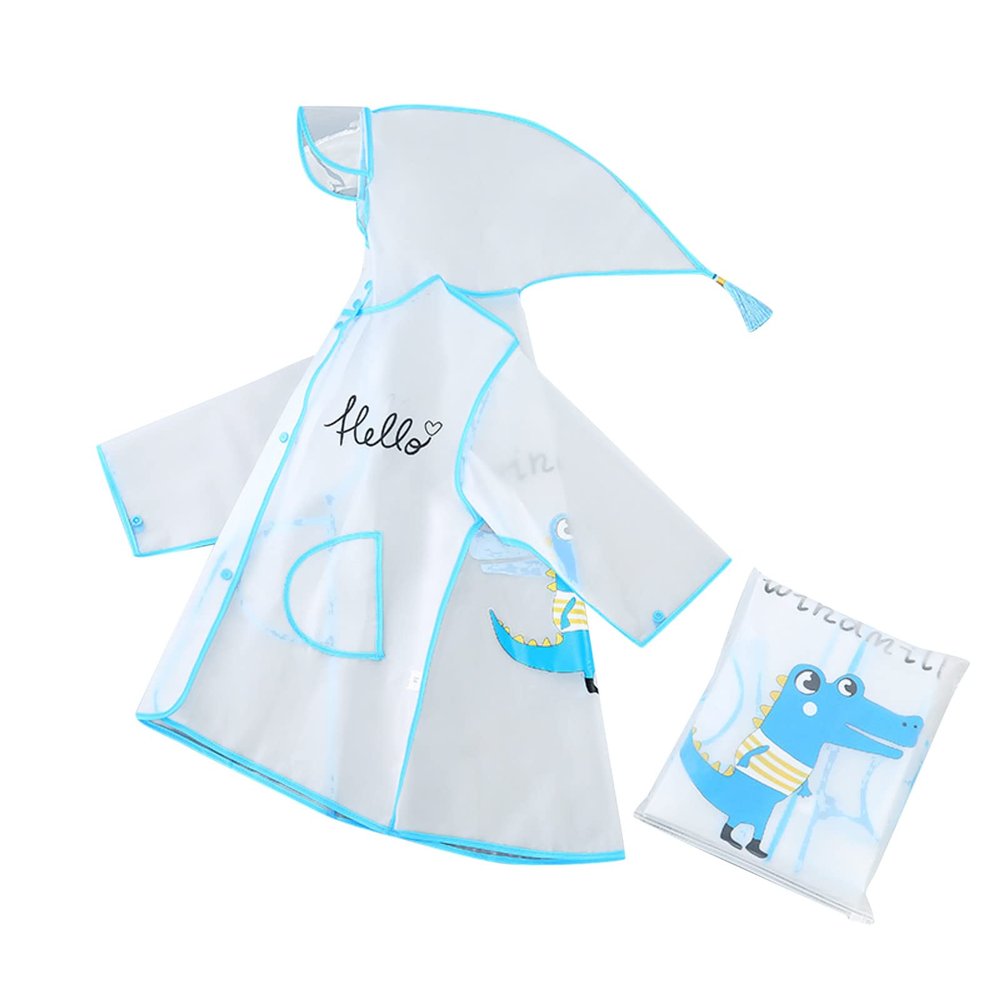 Raincoat Girls Size Children's Raincoat Boy Girl Cartoon Rabbit Pattern Eva Transparent Poncho with (Blue, 4-5 Years)