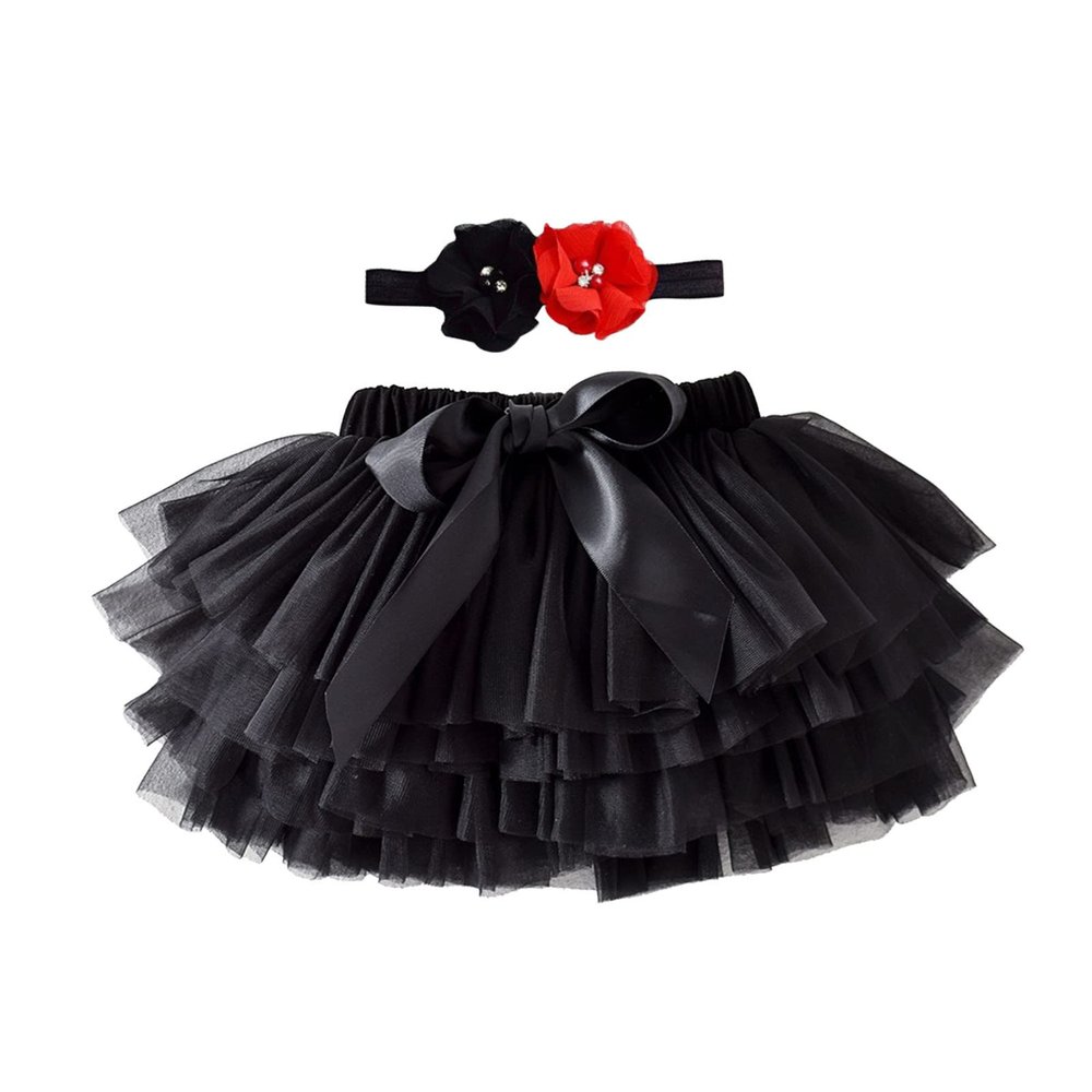 Baby Girls Soft Fluffy Tutu Skirt Party Carnival Toddler Girl Mesh Tutu Bowknot Princess Skirt Baby (Black, 6-12 Months)