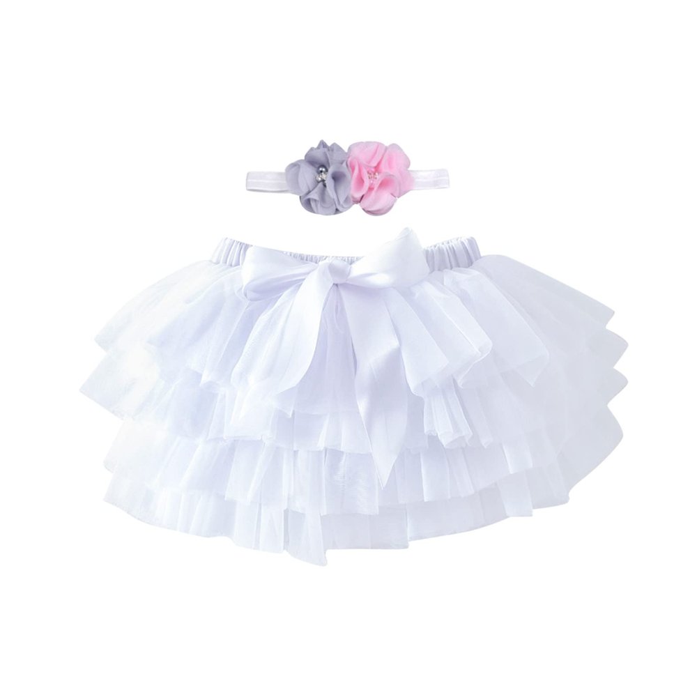 Baby Girls Soft Fluffy Tutu Skirt Party Carnival Toddler Girl Mesh Tutu Bowknot Princess Skirt Baby (White, 0-6 Months)