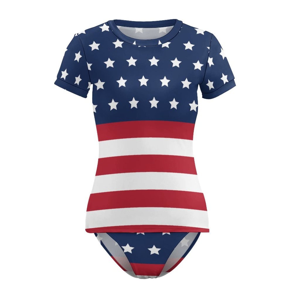 Adugen Origei American Flag Women's One-Piece Swimsuit Triangle Bathing Swimsuit Beach Party 2XL