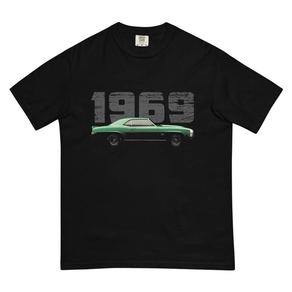 1969 Camaro SS Green Muscle Car Collector Classic Cars Mens Garment-Dyed Heavyweight t-Shirt