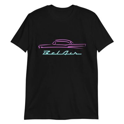 1957 Chevy Bel Air Pink Antique Classic Car Miami Beach Art Deco Theme Custom T-Shirt