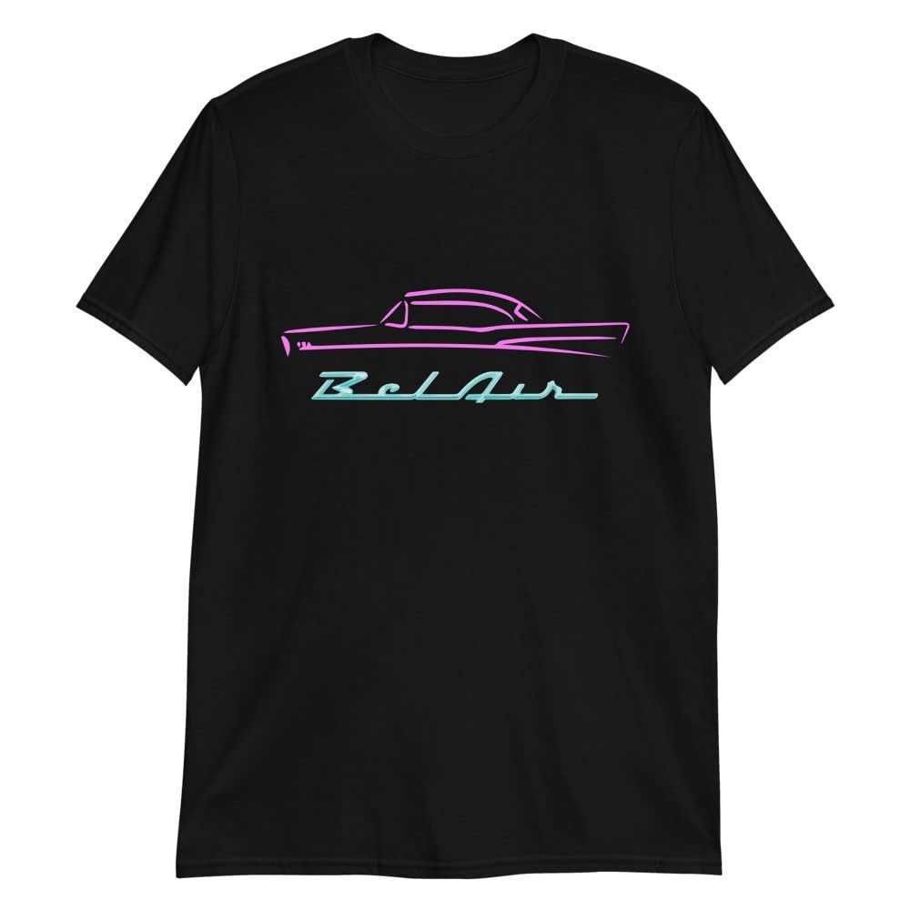 1957 Chevy Bel Air Pink Antique Classic Car Miami Beach Art Deco Theme Custom T-Shirt