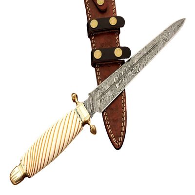 COSPLAY KINGDOM Custom Handmade Damascus Blade, 385 mm Camel Bone Handle Exotic Dagger