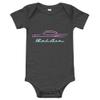1957 Chevy Bel Air Pink Antique Classic Car Miami Beach Art Deco Theme Custom Baby Onesie Short Sleeve one Piece view 1
