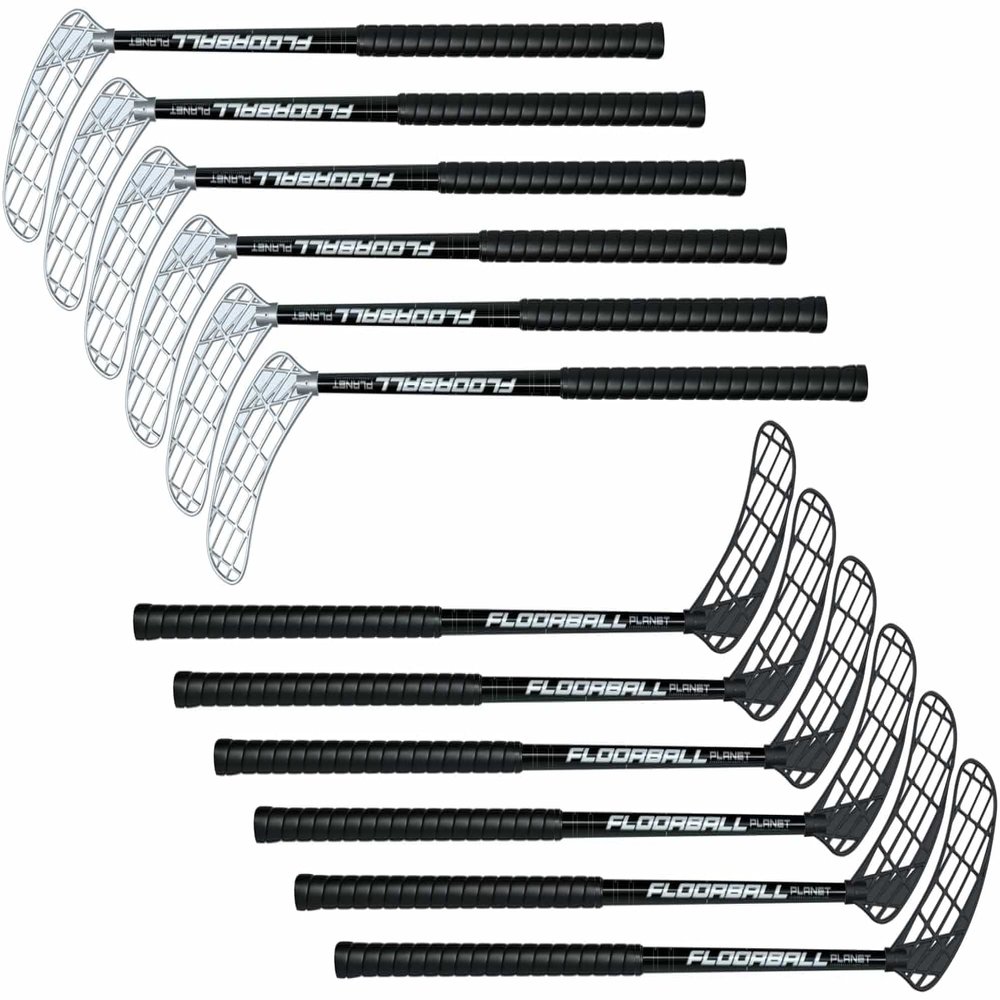 FBP School Floorball Stick Set of 12, 85 cm - 12 Floorball Sticks, 1/2 Black Blade, 1/2 Silver Blade, Sized for Middle School Players
