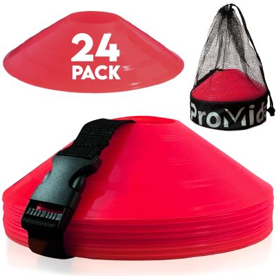 Disc Soccer Cones for Training Kids - 200,100,50 Small Plastic Cones for Sports Training - Flexible Conos for Soccer Practice Equipment, Basketball & Football Drills Equipment (Red - 24 Pack)