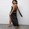 2023 Women's Dresses Tie Backless Split Thigh Satin Halter Dress Women's Dresses (Color : Black, Size : Small) view 2