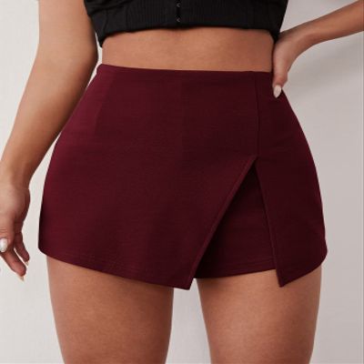 ABZEKH Shorts for Women Shorts Women's Shorts Solid Split Front Skort Shorts (Color : Burgundy, Size : Small)