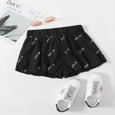 ABZEKH Shorts for Women Shorts Women's Shorts Elastic Waist Letter Graphic Lantern Shorts Shorts (Color : Black, Size : X-Small)